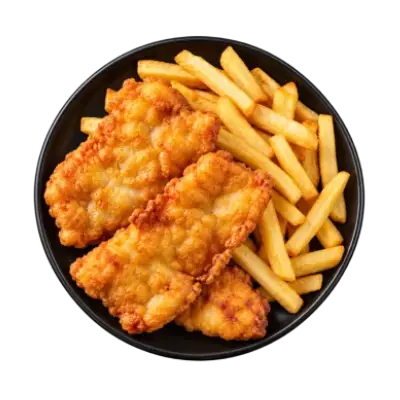 Classic crispy fish and chips cooked fresh in Cambuslang